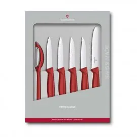 Noże kuchenne Victorinox - Zestaw 5 elementów + obieraczka, czerwone