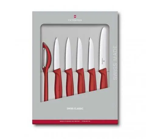Noże kuchenne Victorinox - Zestaw 5 elementów + obieraczka, czerwone 6.7111.6G 7611160087881