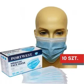 Maska medyczna PORTWEST typu IIR Niebieska - Zestaw 10 szt