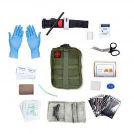 Apteczka Wojskowa Zielona 15-elementowy Plecak Taktyczny HEL005 Pakiet Medyczny - Tracheotomia, Staza, Bandaż Izraelski, Opatrunki