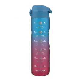 Butelka bidon na wodę ION8 1000 ml Motivator z pomiarką czasową Gradient niebiesko-różowa (nowa nakrętka)