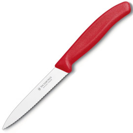 Nóż kuchenny Victorinox do jarzyn, ząbkowany, 10 cm, czerwony