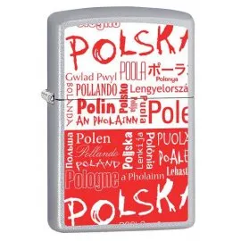 Zapalniczka ZIPPO Polska - napisy w różnych językach, Satin Chrome