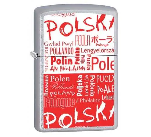 Zapalniczka ZIPPO Polska - napisy w różnych językach, Satin Chrome 60001763 041689728618